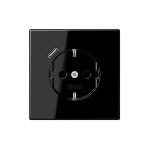 Enchufe Schuko con cargador USB tipo C en negro jung LS 990. Ref: LS1520-18CSW