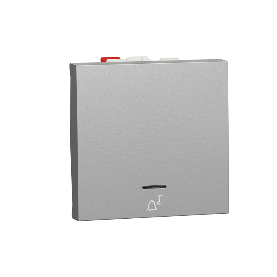 Pulsador Ancho símbolo de campana con luminoso New Unica Studio Aluminio NU320630CN Schneider